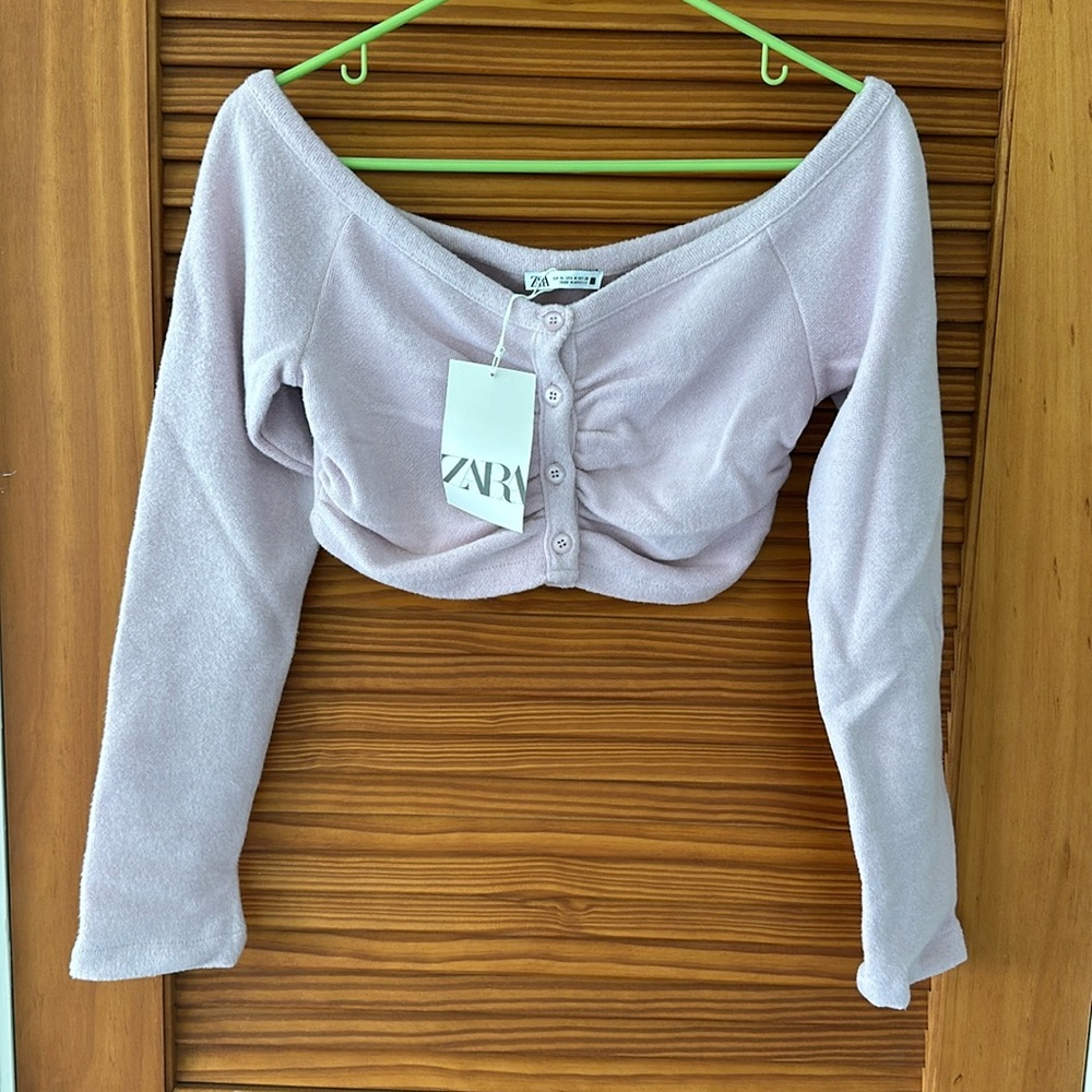 ZARA Lavender Button Front Cropped Top Shrug